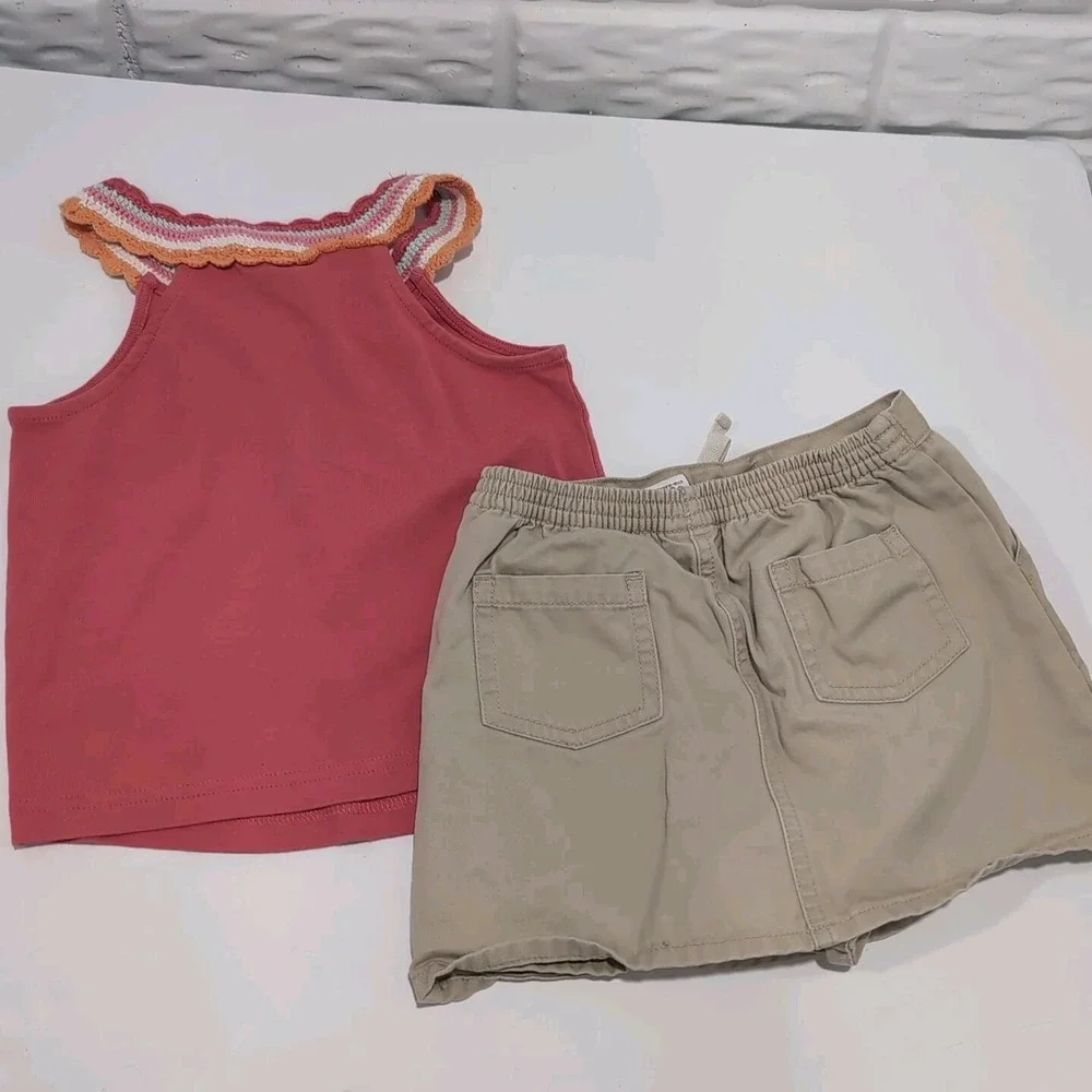 Vintage Gymboree Girls Size 4 Outfit Pink Ruffle Crochet Top Beige Cargo Skort